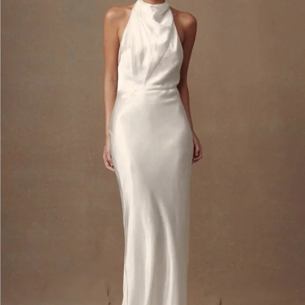 Meshki Esther Iridescent Satin Cowl Maxi Dress - Ivory